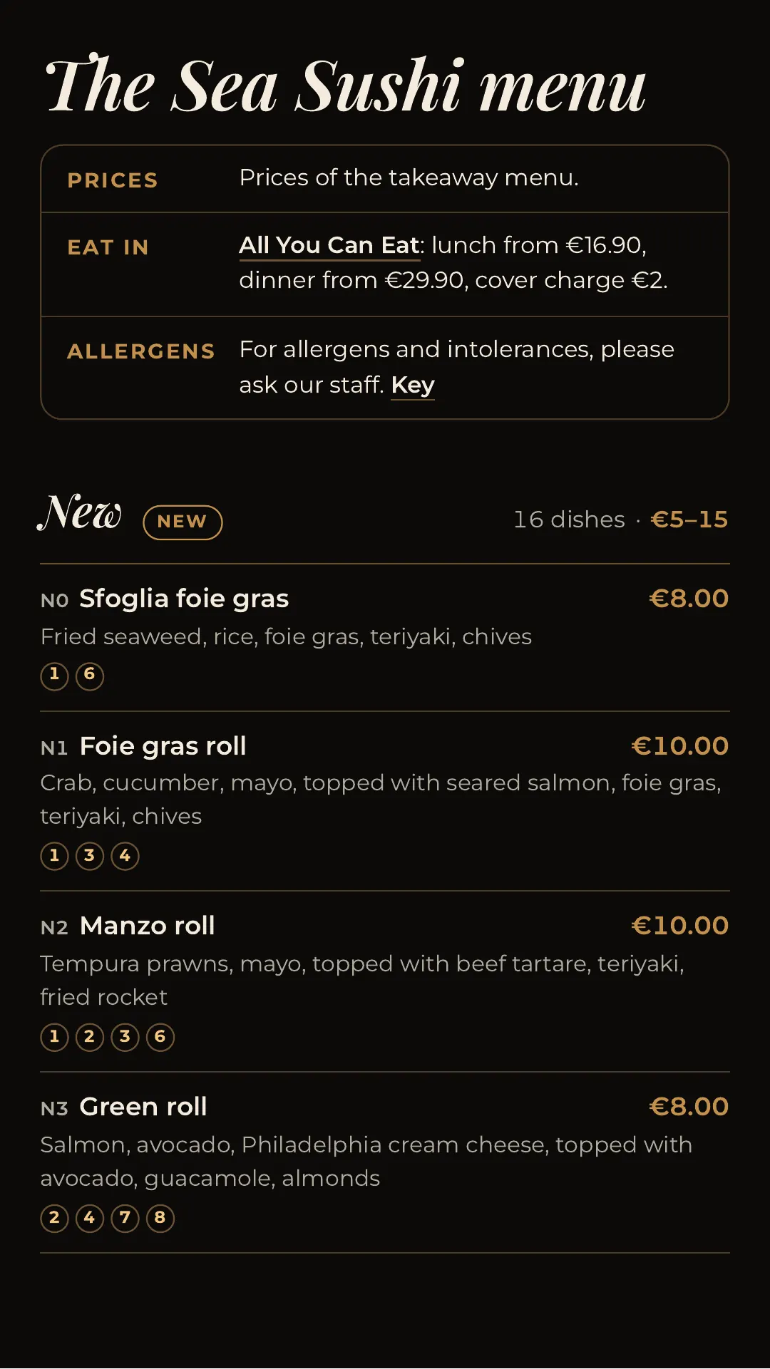 Full menu, page 1 of 32