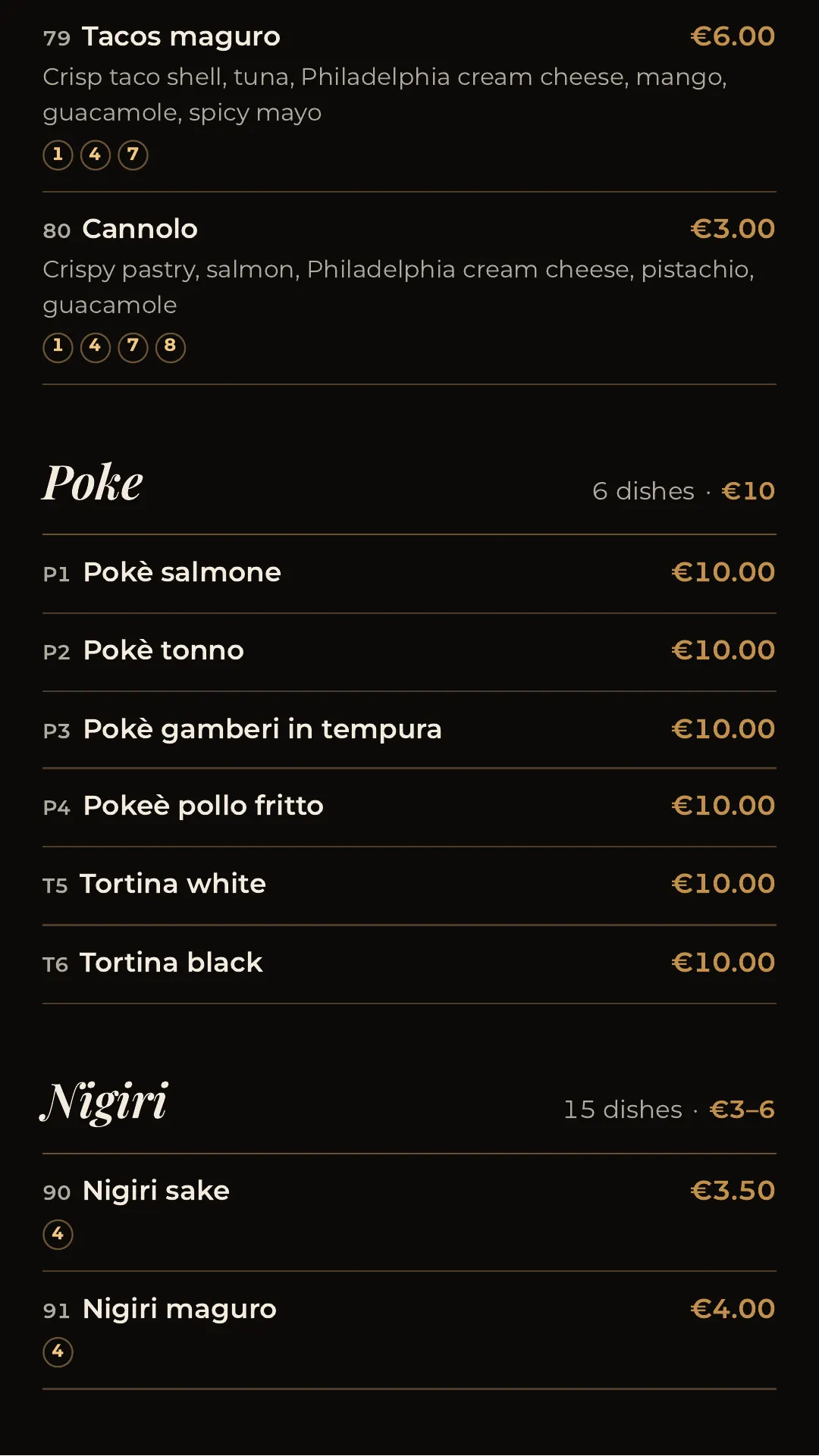 Full menu, page 5 of 32