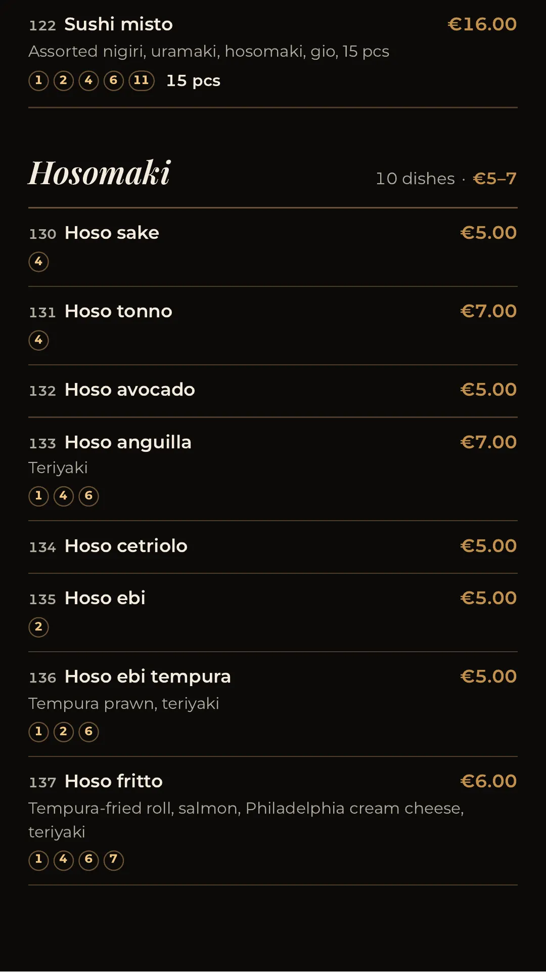 Full menu, page 12 of 32