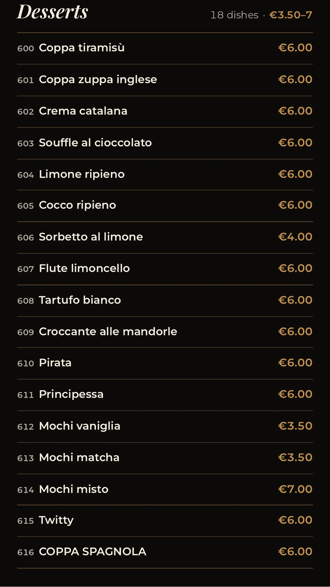 Full menu, page 26 of 32