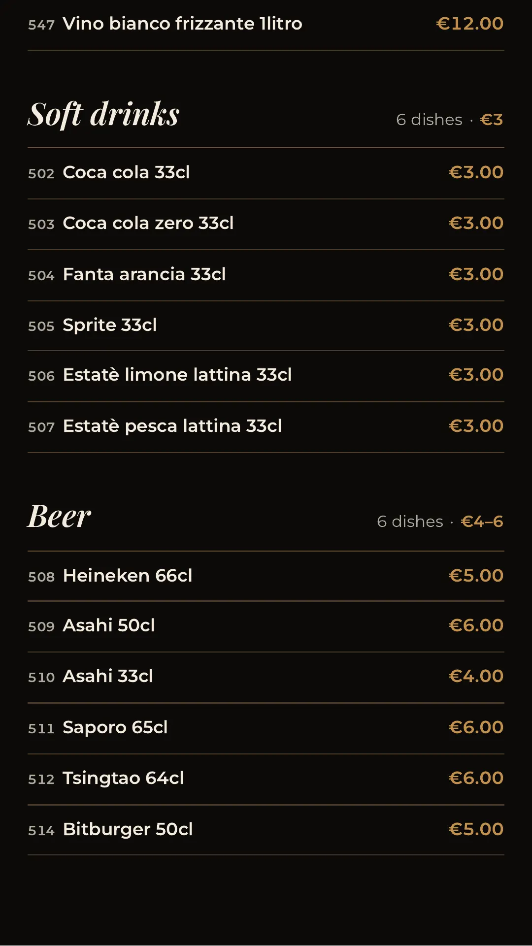 Full menu, page 28 of 32