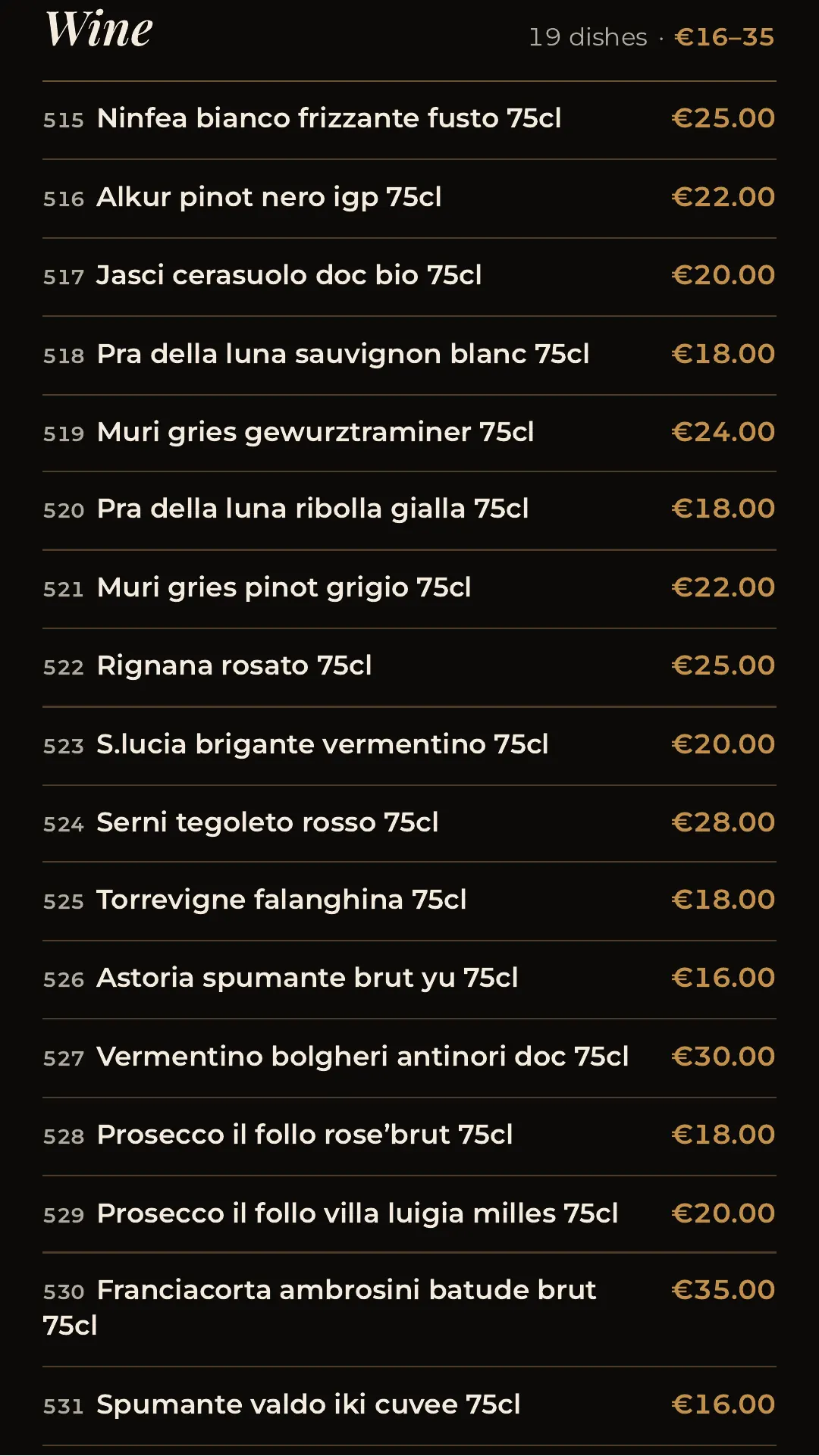 Full menu, page 29 of 32