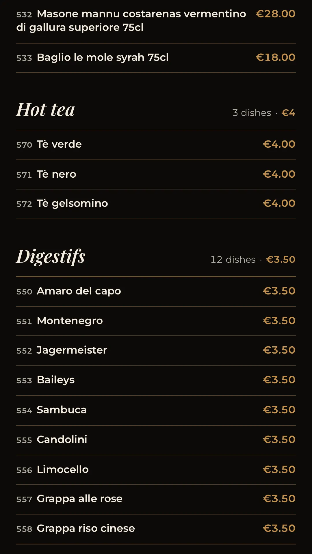 Full menu, page 30 of 32