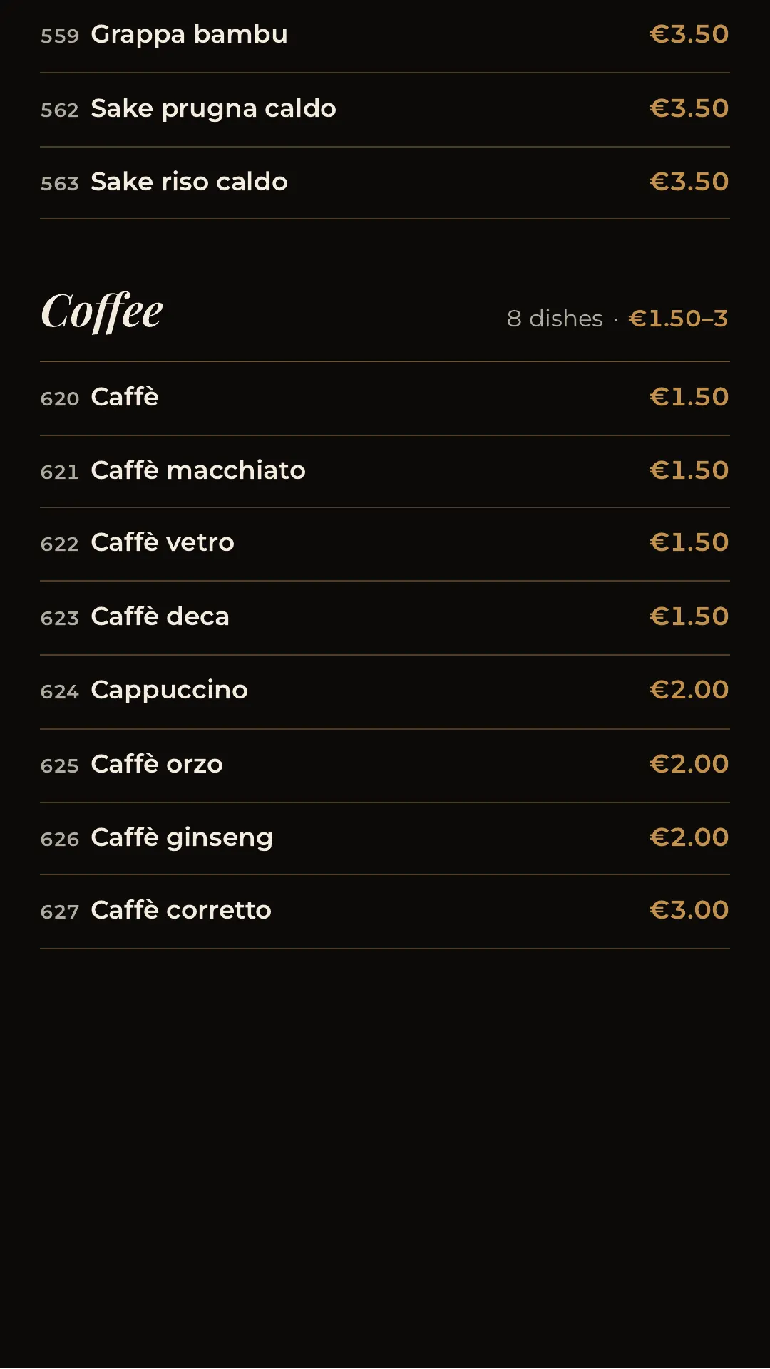 Full menu, page 31 of 32